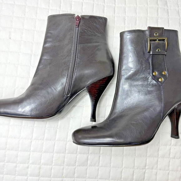 Enzo Angiolini Shoes - Enzo Angiolini Women's Leather Ankle Boots Size 8M Brown Leather Zip Buckle